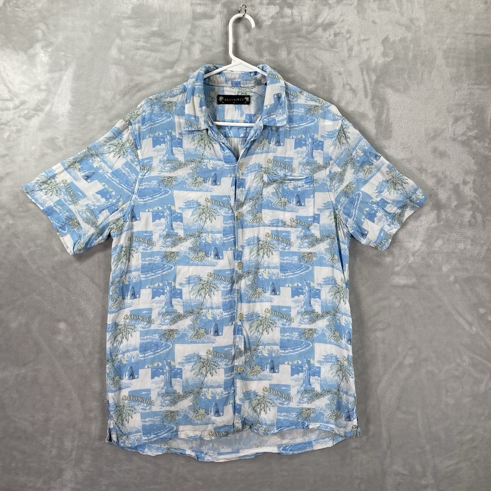 AllSaints Shirt Mens Medium Button Up Sayonara Hawaiian AOP Camp Loop Collar